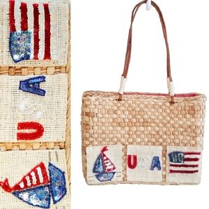 Quacker Factory U.S.A. Patriotic Corn Husk Bag / American Flag Woven Hand Bag